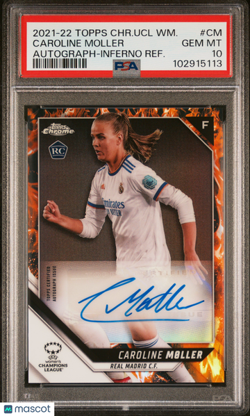 2021-22 Topps Chrome UEFA Women's Champions League Autographs Caroline Moller #BA-CM Inferno Refractor PSA 10