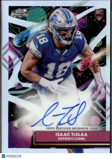 Isaac TeSlaa 2025 Topps Chrome RC Auto Detroit Lions