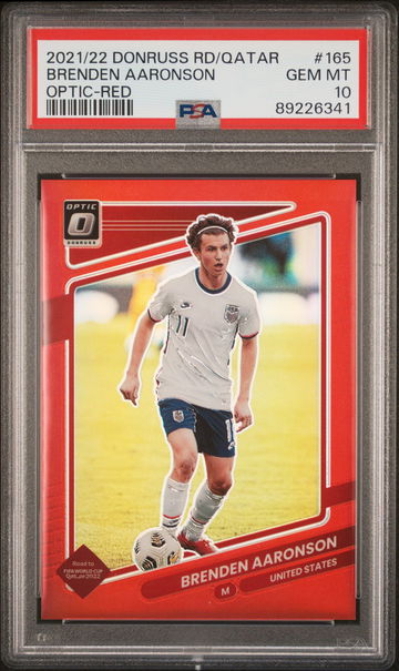 2021 DONRUSS BRENDEN AARONSON PANINI ROAD TO QATAR OPTIC-RED #165 PSA 10