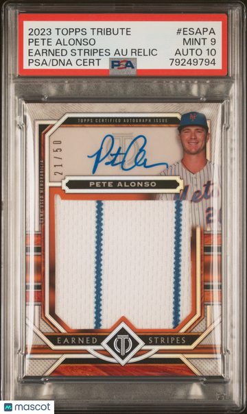 2023 Topps Tribute Earned Stripes Autograph Relics Pete Alonso #ESAPA /50 PSA 9 Auto 10