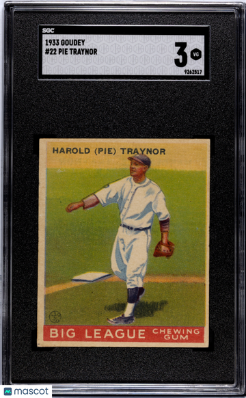 Graded 1933 Goudey Pie Traynor #22 Baseball Card SGC 3