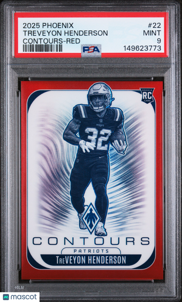 2025 Panini Phoenix Treveyon Henderson #22 Contours Red /249 Parallel/Variety Rookie Insert PSA 9