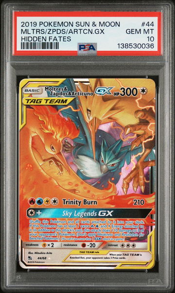 2019 Pokemon Sun and Moon Hidden Fates Articuno/Moltres/Zapdos Gx #44 PSA 10