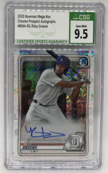 2020 Bowman Mega Box Chrome Prospect Autographs #BMA-RG Riley Greene CSG 9.5