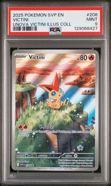 2025 Pokemon Scarlet and Violet Black Star Promo Unova Illustration Collection Victini #208 PSA 9