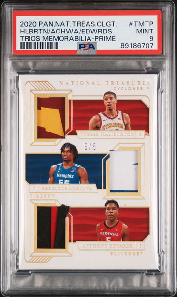2020 National Treasures # Tyrese Haliburton Precious Achiuwa Anthony Edwards Trios Memorabilia-Prime 5/5 PSA 9