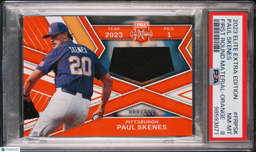 2023 Panini Elite Extra Edition First Round Materials Paul Skenes #FRPSK First Round Material-Orange /109 PSA 8