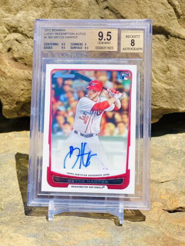 2012 Bryce Harper RC Bowman Lucky Redemption SSP 1/75,000 Pack Odds Auto BGS 9.5