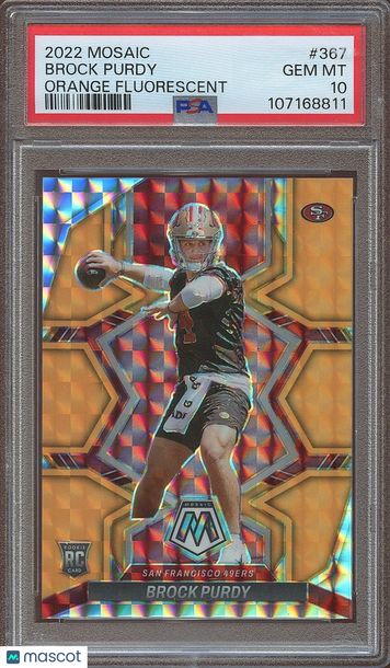 2022 Panini Mosaic Brock Purdy #367 Orange Fluorescent Mosaic Prizm Parallel/Variety Rookie Base Set PSA 10