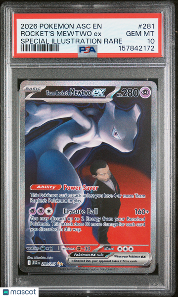 2026 Pokemon Asc EN-Ascended Heroes Rocket's Mewtwo EX Special Illustration Rare PSA 10 #281