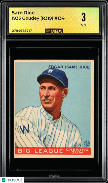 1933 Goudey (R319) Sam Rice #134 MBA 3