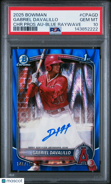 2025 Bowman Chrome Prospect Autographs Gabriel Davalillo #CPAGD Blue Raywave /150 PSA 10