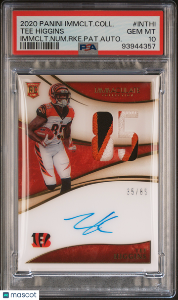 2020 Panini Immaculate Numbers Rookie Patch Autographs Tee Higgins #INTHI Immclt. Num. RKE. Pat. Autograph Rookie PSA 10
