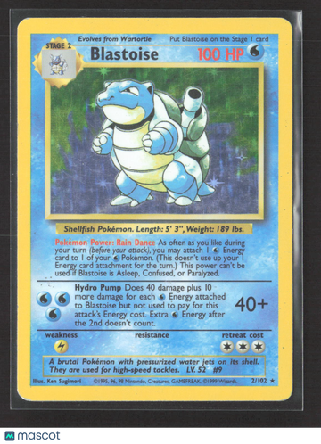1999 Base Set Blastoise Holo Rare #2/102