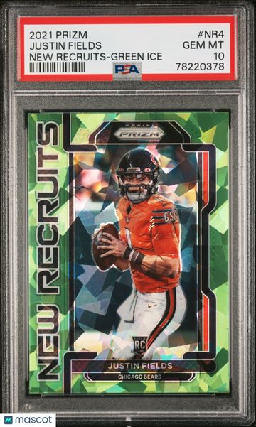 2021 Panini Prizm New Recruits Justin Fields Green Ice Rookie Low Pop #NR4 PSA 10 Chicago Bears