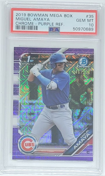 2019 Bowman Mega Box Miguel Amaya Purple Refractor #/250 SP RC #35 PSA 10 GEM MINT