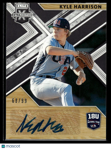2019 Panini Elite Extra Edition Kyle Harrison #18U-KH 18U National Team Signatures Black SN AU