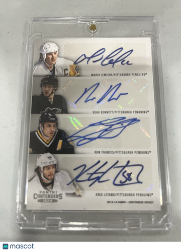 2013 Panini Contenders 8 Auto Kristopher Letang Ron Francis Tomas Vokoun Beau Bennett Kris Letang James Neal Eric Hartze