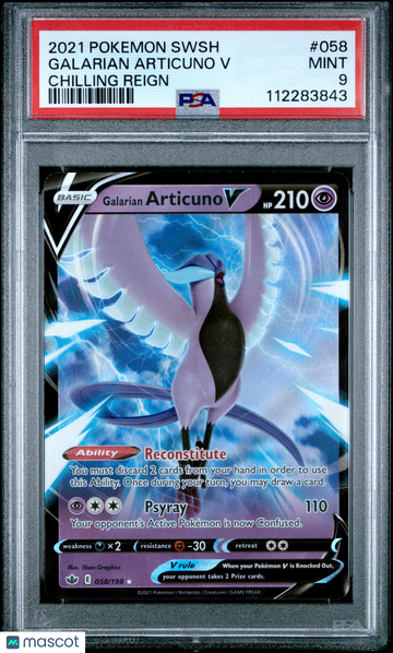 2021 Pokemon Sword & Shield Chilling Reign Galarian Articuno V Chilling Reign PSA 9 #058