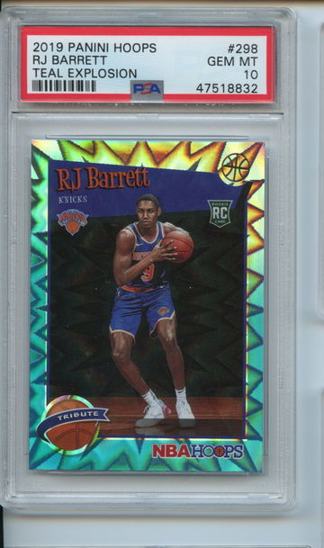 PSA 10 Gem Mint Teal Explosion RJ Barrett Rookie Hoops RC 2019 #298 Knicks