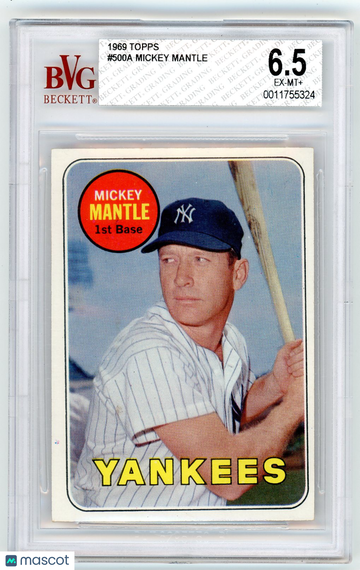 1969 Topps right on card back No Topps copy- Mickey Mantle UER #500A /No BVG 6.5