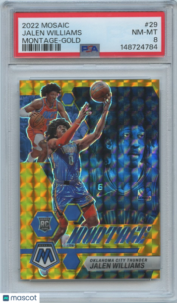 2022-23 Panini Mosaic Jalen Williams #29 Gold Mosaic Prizm Parallel/Variety Rookie Insert PSA 8