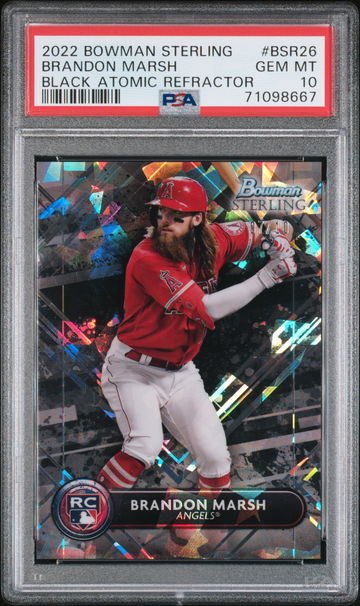 2022 Bowman Sterling Black Atomic Refractor Brandon Marsh #BSR26 RC /10 PSA 10