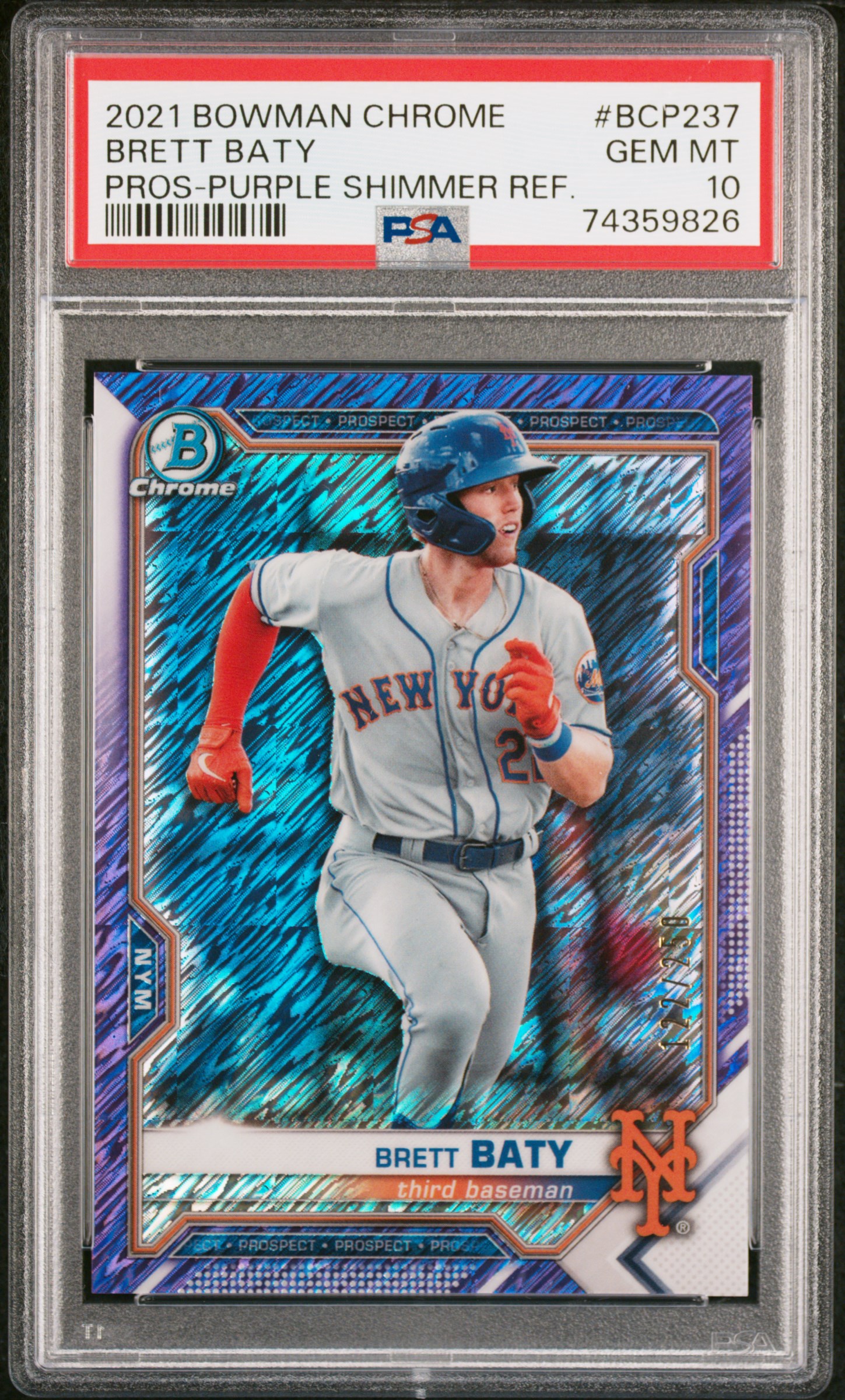 2021 Bowman Chrome Prospects  Brett Baty #BCP237 PURPLE SHIMMER REF. PSA 10