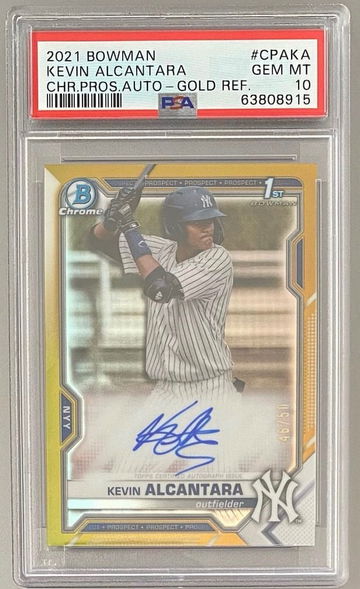 2021 Bowman Chrome Kevin Alcantara Gold Refractor /50 RC Auto PSA 10