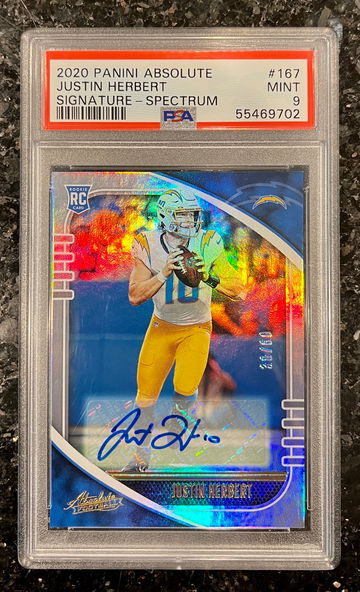 2020 Absolute JUSTIN HERBERT RC Rookie AUTO Signature Spectrum /60 #167 PSA 9