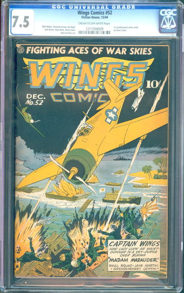 Wings Comics #52 (1944) CGC 7.5 -- 1st pro Gene Colan work; Fiction House