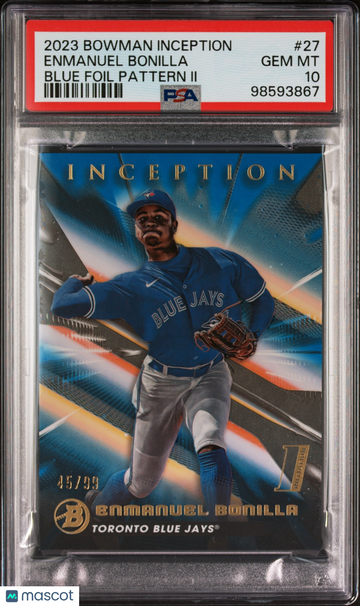 2023 Bowman Inception Enmanuel Bonilla #27 Blue Foil Pattern Ii /99 PSA 10