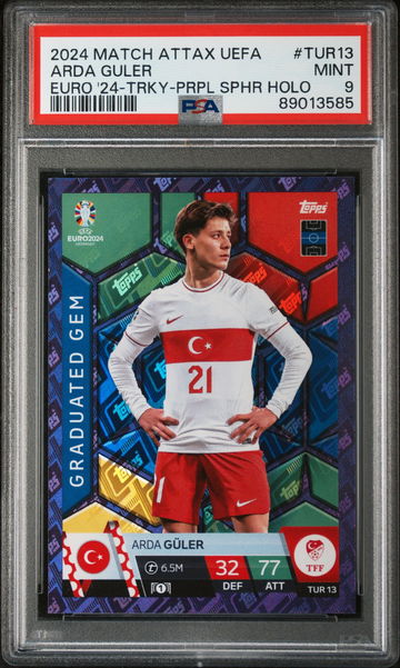 2024 TOPPS MATCH ATTAX UEFA EURO 2024 SPHR HOLO ARDA GULER #TUR13 PSA 9