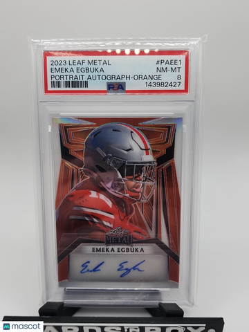 Graded 2023 Leaf Metal Portrait Autograph PSA 8 Emeka Egbuka PAEE1 Orange Ohio State Buckeyes