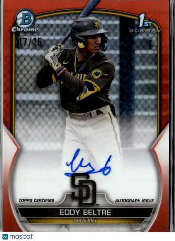 Eddy Beltre 2023 Bowman Chrome. Auto Orange Refractor /26 San Diego Padres