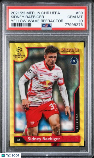 2021-2022 Topps Merlin Chrome UEFA League Sidney Raebiger #39 Yellow Wave Refractor PSA 10