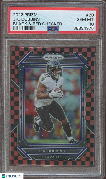 2022 Panini Prizm J.K. Dobbins #20 Black & Red Checker Prizm Parallel/Variety Base Set PSA 10