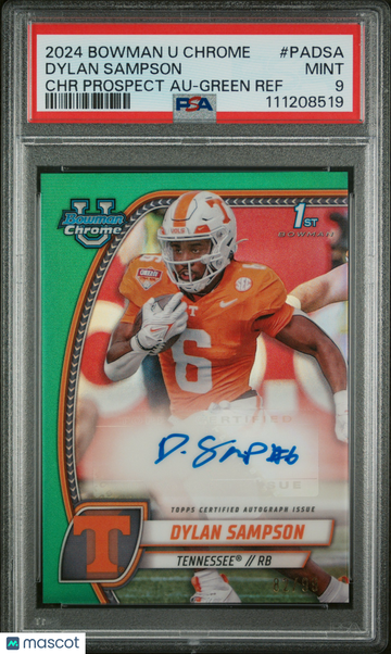 2024 Bowman University Chrome Bowman Chrome Prospect Autographs Dylan Sampson #PADSA Green Ref PSA 9