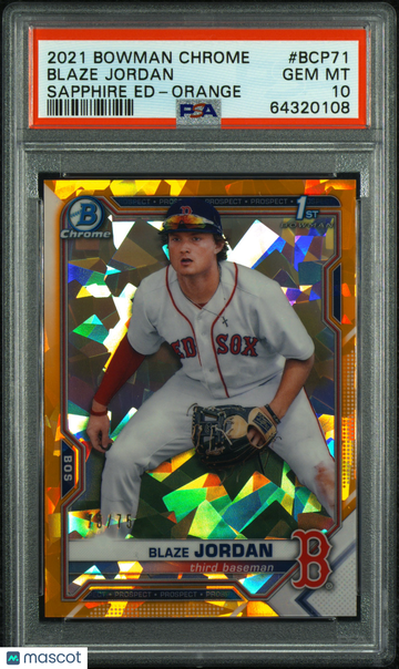 2021 Bowman Sapphire Edition Chrome Prospects Blaze Jordan #BCP71 Orange PSA 10