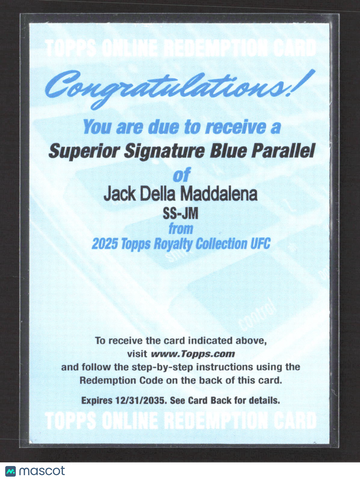 2025 Topps Royalty Collection UFC Jack Della Maddalena #SS-JM Superior Signature Blue Parallel Redemption