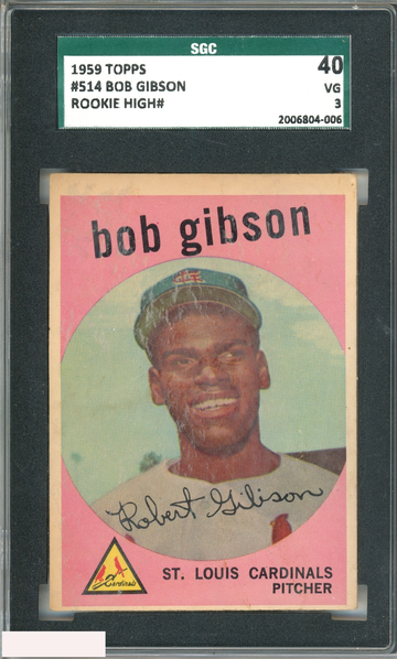 1959 TOPPS BOB GIBSON #514 HIGH NUMBER ROOKIE RC ST. LOUIS CARDINALS HOF SGC 3