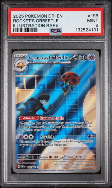 2025 Pokemon Destined Rivals Illustration Rare Team Rocket's Orbeetle #198 PSA 9