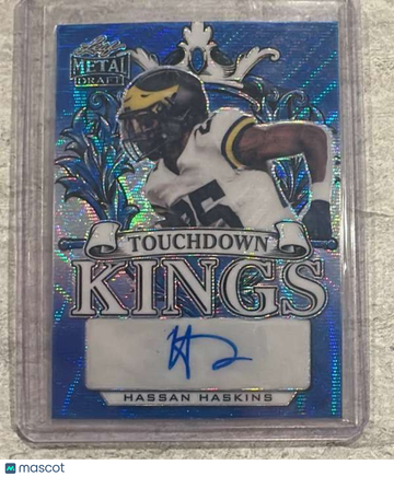2022 Leaf Metal Draft Hassan Haskins #TK-HH1 Touchdown Kings Autographs Wave Blue SN AU