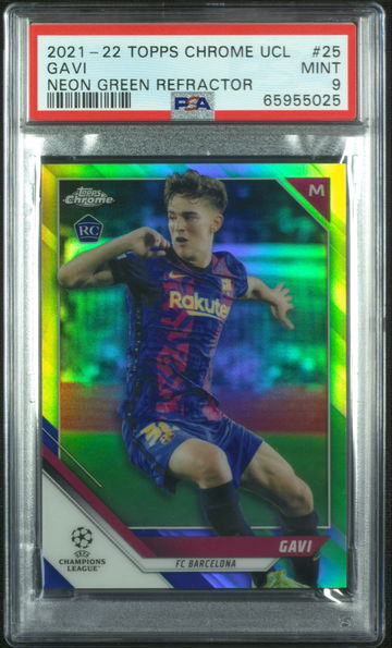 2021 -22 Topps Chrome UEFA Gavi True Neon Green /99 Refractor PSA 9