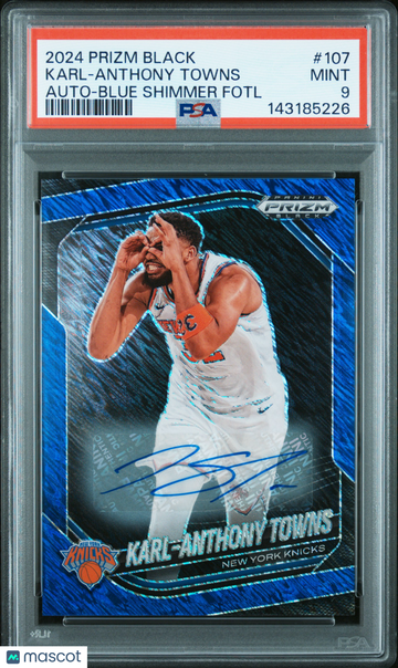 2024 Panini Prizm Black Karl-Anthony Towns #107 Auto Blue Shimmer Fotl PSA 9