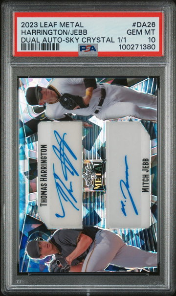 2023 Leaf Metal Dual Autographs Dual Auto-Sky Crystal 1/1 Harrington Jebb #DA26 PSA 10