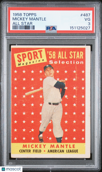 1958 Topps Mickey Mantle #487 All Star HOF PSA 3