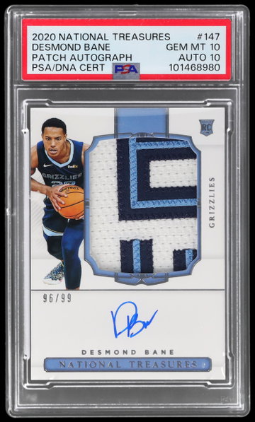 2020 National Treasures Desmond Bane Rookie Patch Autograph PSA 10 RC AUTO