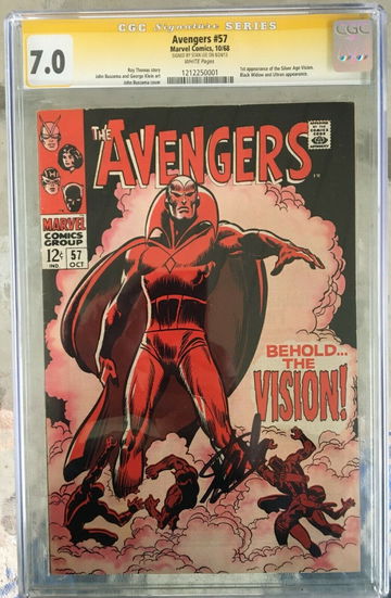 Avengers #57 (1968) CGC 7.0; White pages; 1st Vision; Stan Lee signed (SS)