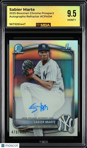 2025 Bowman Chrome Prospect Autographs Sabier Marte #CPASM Refractor /499 MBA 9.5